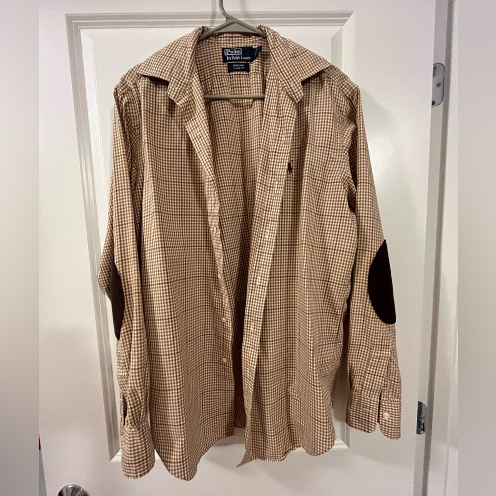 Polo Ralph Lauren Men's Cream and Brown Shirt